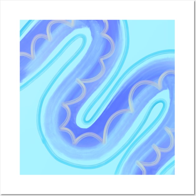 Wavy Blue Squiggly Line Pattern, made by EndlessEmporium Wall Art by EndlessEmporium